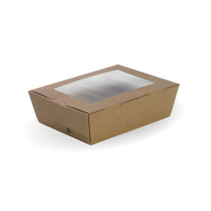 BIODEGRADABLE PLA WINDOW FOOD CONTAINERS - BOX SIZE XLARGE 197mm - 140mm - 90mm